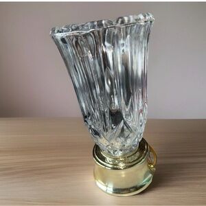 Vintage MCM Hollywood Regency Torchiere Table Lamp Crystal Glass Brass Base